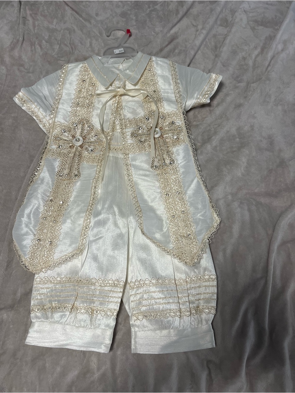 Ivory Lace-Trim Infant Christening Outfit